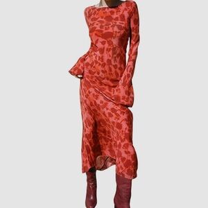 Red Long Sleeve Floral Dress